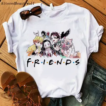 Vasaros Japonų Anime Moterų Kimetsu Nr. Yaiba T-shirt Moterims, Harajuku Mados Juokinga Demon Slayer marškinėliai Spausdinami DRAUGAIS Mielas Viršūnės