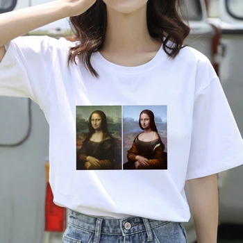 Vasaros klaidingą Mona Lisa Spausdinti Marškinėliai 90s Harajuku Ullzang Mados T-shirt Moterims, Estetika juokinga Tshirts Atsitiktinis Trumpas tee