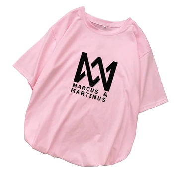 Vasaros MARCUS & MARTINUS Marškinėliai Moterims trumpomis Rankovėmis Prarasti Atsitiktinis Harajuku Laišką Viršūnes Tees Moterų Tshirts Camiseta Mujer Drabužiai