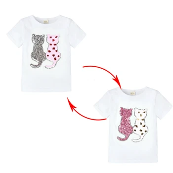 Vasaros marškinėliai Mergaitėms Blizgančiais Marškinėliai Besikeičiančių Spalvų Animaciją Kačių Ir Star Perjungiamos Blizgančiais Marškinėliai Vaikų, Paauglių Drabužių