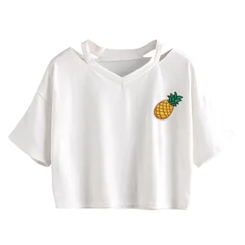 Vasaros Marškinėliai Moterims Atsitiktinis Ananasų Atspausdintas Trumpas Rankovės Pasėlių Viršuje super kokybės Tshirts Medvilnės Moterims