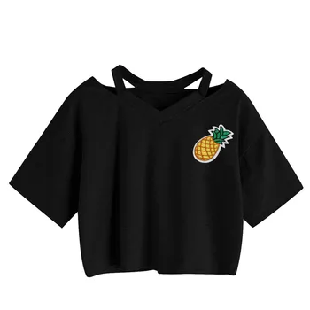 Vasaros Marškinėliai Moterims Atsitiktinis Ananasų Atspausdintas Trumpas Rankovės Pasėlių Viršuje super kokybės Tshirts Medvilnės Moterims