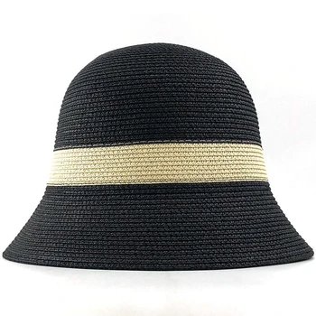 Vasaros moterų Mados Šiaudų Skrybėlę Lady Vasaros Saulės Kepurės Snapeliu kepurė Panama Stiliaus Kibirą Bžūp Strawhat Paplūdimio Skrybėlę Lauko mergina bžūp