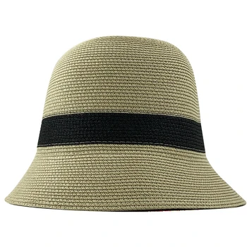Vasaros moterų Mados Šiaudų Skrybėlę Lady Vasaros Saulės Kepurės Snapeliu kepurė Panama Stiliaus Kibirą Bžūp Strawhat Paplūdimio Skrybėlę Lauko mergina bžūp