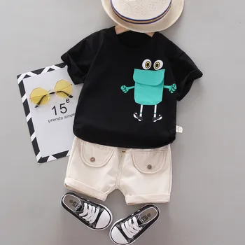 Vasaros nauji vaikiški drabužiai kostiumas berniukui marškinėliai trumpomis rankovėmis + vaikams laisvalaikio šortai 2 dalių rinkinys kūdikių drabužiai