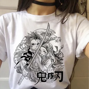 Vasaros Naują Hot Demon Slayer marškinėlius Japonų Anime Moterų marškinėliai Juokingi Grafikos TopStreetwear Punk Kimetsu