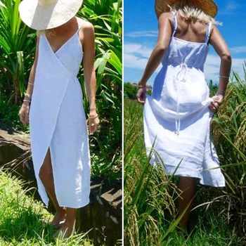 Vasaros Paplūdimio Suknelė Baltos spalvos Šalis Ilgas, Maxi Suknelė 2021 VONDA Šalies Sundress Padalinta Atostogų Šalis Plus Size Vestidos