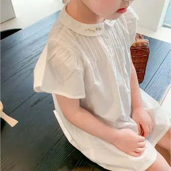 Vasaros Suknelė Bamblys Mergina Išsiuvinėti Maža Iškirpte Mergina Baby Princess Dress Vaikų Trumpas Rankovėmis Drabužius Vaikams