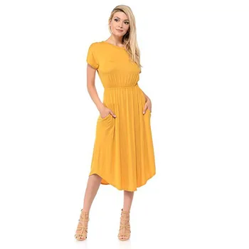 Vasaros suknelė geltona atsitiktinis Paplūdimio suknelė O - kaklo trumpomis rankovėmis marškinėliai suknelė zomerjurk dames 2019 maxi suknelės moterų plius dydis