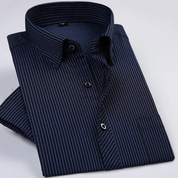 Vasaros trumpomis rankovėmis dryžuotas reguliariai fit non-geležies lengva priežiūra, verslo vyrų marškiniai ne išnyks ne trauktis su krūtinės kišenėje