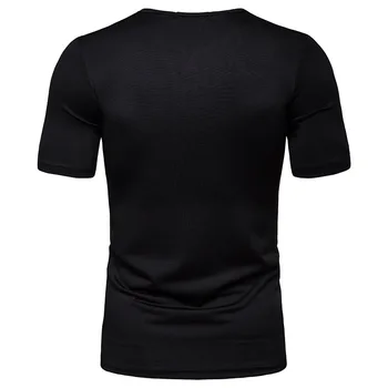 Vasaros Vyrų Fitneso Plonas Henley marškinėliai 2019 Nauja Slim Fit Trumpą Rankovėmis V Neck T Shirt Vyrai Laisvi Atsitiktinis Marškinėliai Homme XXL