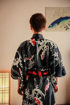 Vasaros Vyrų Koi Žuvų Banga Kimono su obi Festivalis Tradicinių Chalatas Suknelė Cosplay Samurajus Kimono Kostiumai DH053