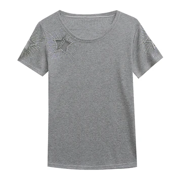 Vasarą Europos Drabužius T-shirt Mados Seksualus Spindintys Deimantai Star Skaidrus Moterų Viršūnių Ropa Mujer Puloveris Tees 2020 Naujas T06811