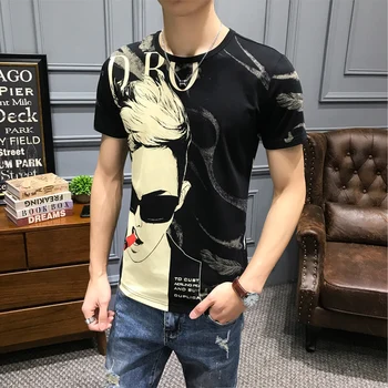 Vasarą Naujas Modelis Asmenybės Spausdinti Marškinėliai Camiseta Hombre Klubo Šalis Medžiaga Homme Hombre Manga Corta Korėjos Viršuje Trumpas Tee