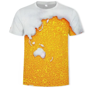 Vasarą Vyrai T-shirt 3D Alaus Laikas Trumpas Rankovės Naujovė Vandens Modelio O-Kaklo Viršūnes Tees Juokinga 3D Atspausdintas Streetwear Marškinėlius