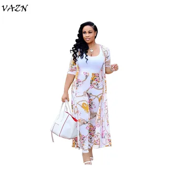 VAZN 2018 Karšto Pardavimo Egzotinių Dizaino, Elegantiškas Stilius 2 gabalas Moterų Print X-Ilgai Outwear Ilgai Ziajać Bodycon Nustatyti TS831