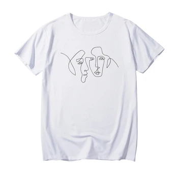 Veido abstrakčiai paprasta marškinėliai moterims Ištisinė Linija Menas Spausdinti vasaros viršūnes tee marškinėliai femme 90s Lady Yong Mergina