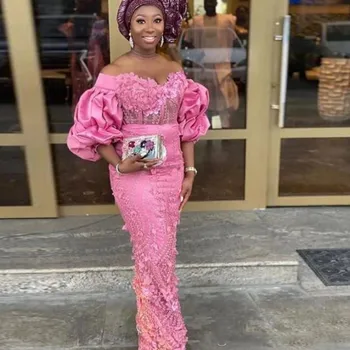 Vestidos formales chalatas de soiree Nigerijos Vakaro Suknelė Rožinės spalvos, Uždusęs Rankovės Tiesiai abendkleider Gėlių Vakaro Suknelės Ilgio
