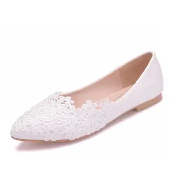 Vestuvių batai nuotaka Butas Baleto Karalienė Batai Balti Nėriniai Kristalų Vestuvių Laisvalaikio Bateliai Butas Kulnas Moterų Princesė Vestuvių dydis 43