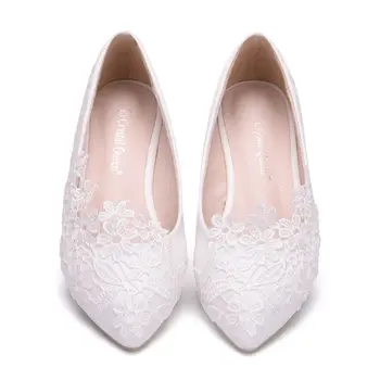 Vestuvių batai nuotaka Butas Baleto Karalienė Batai Balti Nėriniai Kristalų Vestuvių Laisvalaikio Bateliai Butas Kulnas Moterų Princesė Vestuvių dydis 43
