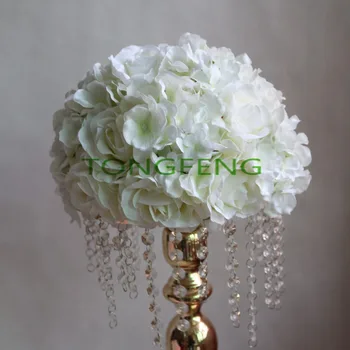 Vestuvių kelių sukelti dirbtinės rožės Hydrangea gėlių kamuolys vestuvių stalo puošmena, gėlių kamuolys 30 cm Dramblio kaulo 10vnt/daug TONGFENG