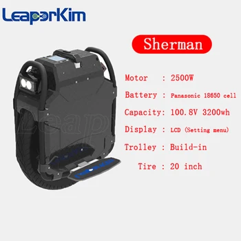 Veteranas Sherman 20 colių off-road elektra unicycle 3200wh baterija 2500W motorinių LCD ekranas naujas prekės ženklas Leaperkim EUC