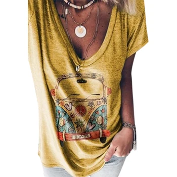 VICABO Moterų marškinėliai Vasaros Mados Atsitiktinis Plius Dydis Moterų marškinėliai Ponios Viršų Atsitiktinis Marškinėliai V kaklu Moterims Topai