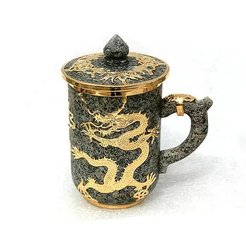 Vidinės Mongolijos Natūralaus Akmens Golden Dragon Teacup Originalus Aukso Apdaila Asmenybės Dovana, Namų apyvokos Puodelis 