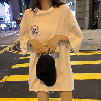 Viduryje-ilgas, trumpas rankovėmis marškinėliai naują korėjos versija, hip-hop ' hiphop mergaičių yra kietas ir gražus gatvėje