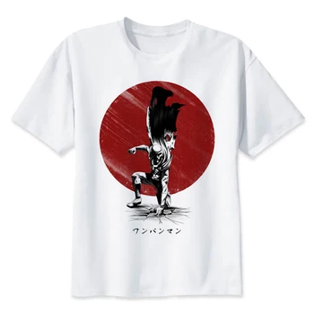 Vienas smūgis vyras saitama marškinėliai vyrams Vasaros japonų anime juokinga spausdinti Marškinėliai berniukui trumpomis rankovėmis su balta spalva Mados Viršų Tees