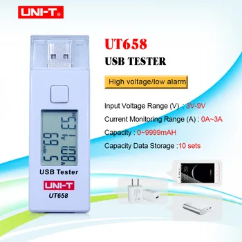 VIENETAS USB Įtampos Testeriai U Disko Gydytojas Įkrovikliai Voltmeter Ameter UT658 UT658B Bandymo MAX 9V su Duomenų Saugyklos USB Testeris Metrų