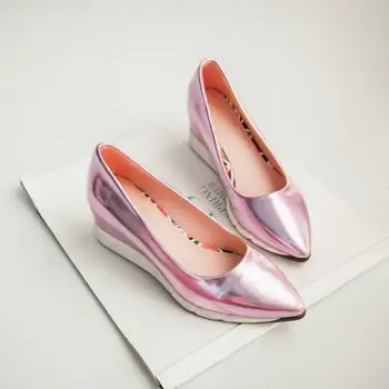 Vieną batai moterų 2020 naujas metalo spalva nurodė, pleišto su storo dugno sponge cake seklių burną moterų batai