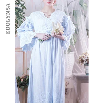 Viktorijos Nightgowns Sleepshirts Derliaus Sleepwear Moterims Naktiniai Drabužiai Ilgomis Rankovėmis Aukštos Juosmens Juostinės Naktį Maxi Suknelė Plius Dydis T282