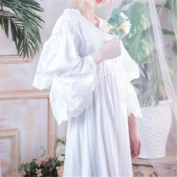 Viktorijos Nightgowns Sleepshirts Derliaus Sleepwear Moterims Naktiniai Drabužiai Ilgomis Rankovėmis Aukštos Juosmens Juostinės Naktį Maxi Suknelė Plius Dydis T282
