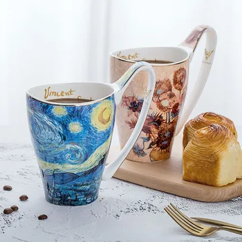 Vincent Van Gogh Les Tournesols Saulėgrąžos Aukso Puodelis Paauksuotas Puodelis Kavos Puodelis Pieno Taurės gilding Puodelis Keramikos Puodelis