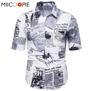 Vintage Marškinėliai Vyrams Atsitiktinis Pašto Antspaudo Laikraštyje Spausdinti Trumpas Rankovės Havajų Marškinėliai Streetwear Vyrų Korėjos Drabužių Blusa Masculina