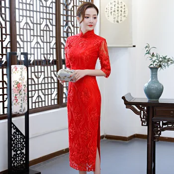 Vintage Stiliaus Kinijos Vestuvių Cheongsam Retro Ilgai Drabužių Seksualus Slim Šalies Vakarinę Suknelę Santuokos Suknelė Qipao Drabužius Vestidos