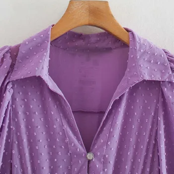 Violetinė Atvartas Moterų ilgomis rankovėmis Juosmens Tiulio Plisuotos Prašmatnus Suknelė korėjos Harajuku Mados Moteriška Suknelė