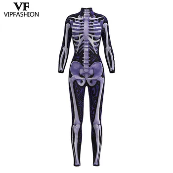 VIP MADOS 2019 Naujas Prekes 3D Kaukolės Kaulų Skeleto Spausdinti Rompers Vakarų Helovinas Kostiumai Damoms Jumpsuit Costplay Bodysuit