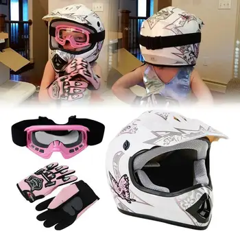 Visas Veidas DOT Jaunimo Šalmas+akiniai+Pirštinės Vaiko Vaikas, Sporto Saugos Dviračių Šalmas Dirt Bike ATV Motokroso motociklo šalmas