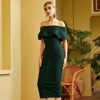 Viskozė Tvarstis Suknelė Rudenį Naujų Ekologiškų Seksualus Off Peties Rankovių Vidurio Bodycon Suknelė 2020 Elegantiškas Įžymybė Šalis Suknelė