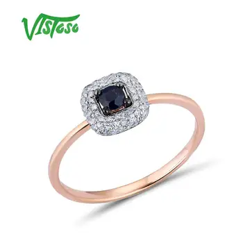 VISTOSO Grynas 14K 585 Rose Aukso Žiedas Moterims Žiedas šviečia Diamond Blue Sapphire Prabangių Vestuvių, Sužadėtuvių Elegantiškas Bauda Papuošalai