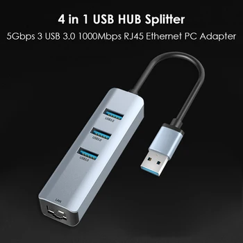 VKTECH 5Gbps USB HUB Konverteris Splitter 4 1 Nešiojamų 3 USB 3.0 1000Mbps RJ45 Gigabit Ethernet Adapteris, skirtas Nešiojamojo KOMPIUTERIO