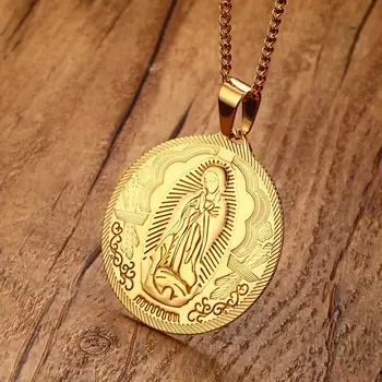 Vnox Dievo Motinos Karoliai Pakabukas Aukso spalvos Nerūdijančio Plieno Krikščionių Papuošalai Aukštos Kokybės