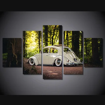 Volkswagen Beetle Automobilių Sienos Meno Modulinės Drobės Kambarį Namų Dekoro Plakato Rėmas 5 Gabalus, Tapybos HD Spaudinių Miškų Nuotraukas