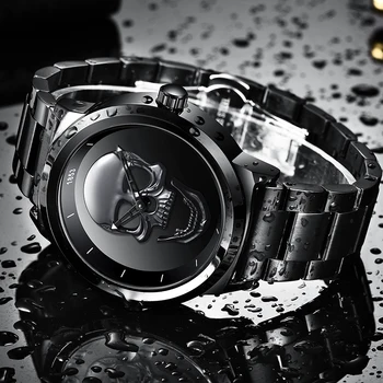 Vyrai 3D Kaukolė Žiūrėti LIGE Top Brand Kvarcas Nerūdijančio Plieno Watchs Vyrų Mados Verslo Vandeniui Kūrybos Laikrodis Relogio masculino