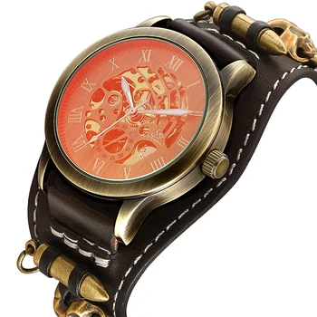 Vyrai Automatinis Mechaninis laikrodis Skeleto Riešo Bracer Derliaus Apyrankę Gotikos Reloj Steampunk Savęs Likvidavimo Laikrodžiai SIŲSTI Hombre