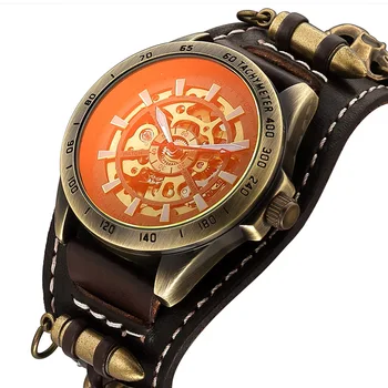 Vyrai Automatinis Mechaninis laikrodis Skeleto Riešo Bracer Derliaus Apyrankę Gotikos Reloj Steampunk Savęs Likvidavimo Laikrodžiai SIŲSTI Hombre