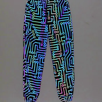 Vyrai geometrinių kontūrų spalvinga atspindintis kelnės elastingos juosmens hip-hop moterų sweatpants harajuku atsitiktinis gatvės drabužiai