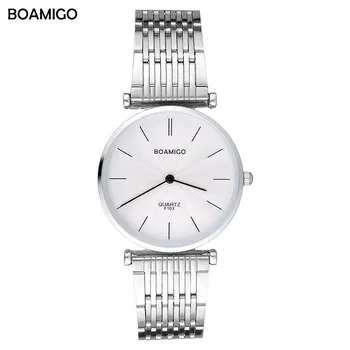 Vyrai, kvarciniai laikrodžiai mados mylėtojas žiūrėti moterų laikrodžiai nustatyti 2019 BOAMIGO markės plieno laikrodžius Ultra plonas relogio masculino